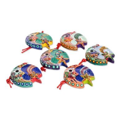 Ceramic ornaments, 'Festive Night' (set of 6)