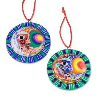 Eclipse of the Sun,'Crescent Moon Eclipse Ceramic Ornaments (Pair)'