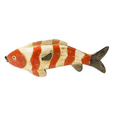 Striped Fish,'Rustic Sese Wood Sculpture of a Striped Fish from Ghana'