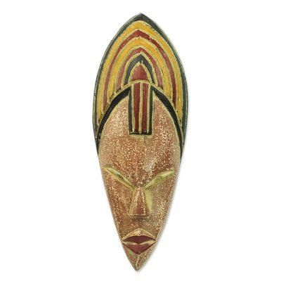 Joyfulness is a Crown,'Hand Carved African Sese Wood Wall Mask from Ghana'