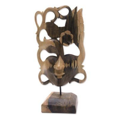 Goddess Flower,'Hand-Carved Floral Hibiscus Wood Mask from Bali'