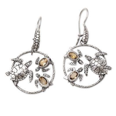 Turtle's Day Out,'Turtle-Themed Citrine Dangle Earrings'