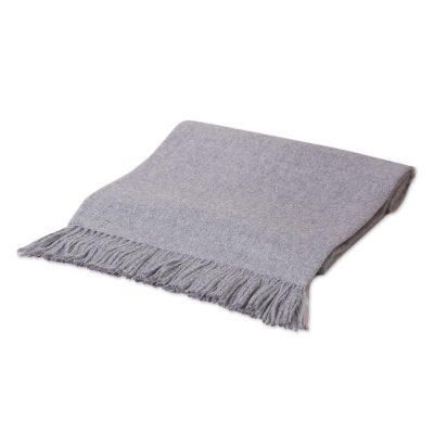 'Cozy Light Gray' - Alpaca Wool Solid Grey Throw Blanket