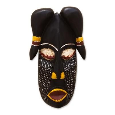 Mighty Horns,'African Wood Mask with Embossed Aluminum from Ghana'