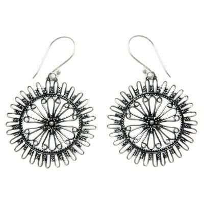 'Dazzling Suns' - Handmade Sterling Silver Dangle Earrings
