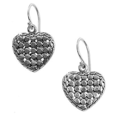 Heart of Steel,'Sterling Silver Heart Dangle Earrings Handmade in Indonesia'