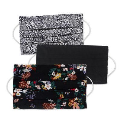 Dreams at Midnight,'3 Single Layer Black Cotton Print Elastic Loop Face Masks'