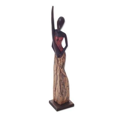 Wood sculpture, 'Didgeridoo Lady'