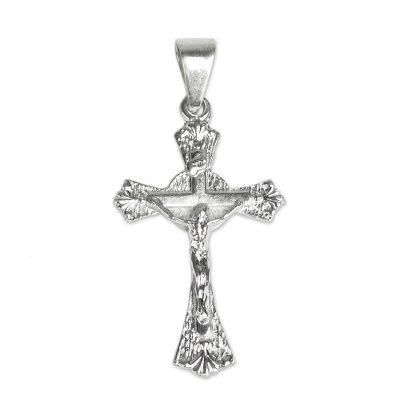 Gleaming Crucifix,'Sterling Silver Crucifix Pendant from Ghana'