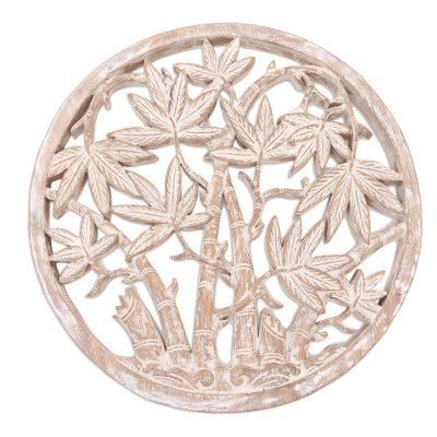 Rounded Bamboo,'Circular Suar Wood Relief Panel'