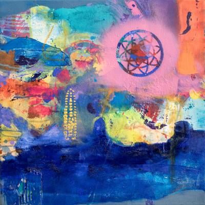 Sowing Moon I,'Signed Abstract Acrylic and Oil Painting in Pink'