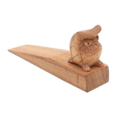 Mysterious Brown Owl,'Jempinis Wood Door Stop with Little Brown Owl'