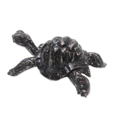 Crawling Tortoise,'Hand Carved Suar Wood Tortoise Statuette'