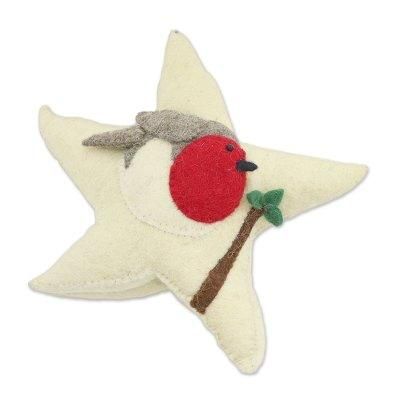 Robin Star,'Star-Shaped Wool Felt Tree Topper from India'