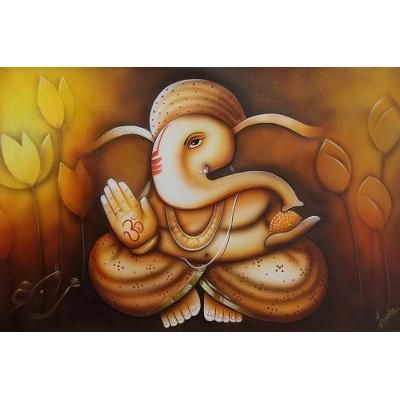 'Blessing of Ganesha' Original Hindu Ganesha Painting in Warm Color Palette