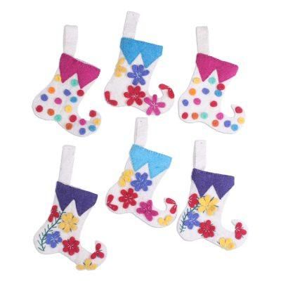 'Stocking-Shaped Wool Ornaments (Set of 6) from India'