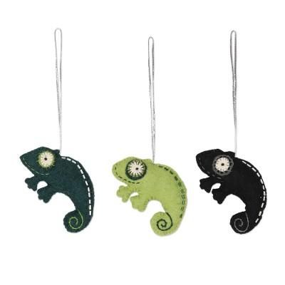 Lizard Tales,'Set of 3 Wool Felt Lizard Ornaments'