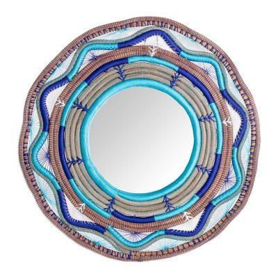 Moonshine,'Pine Needle and Yarn Framed Wall Mirror from Nicaragua,'