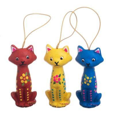 Christmas Cats,'Hand Painted Cat Ornaments (Set of 3)'