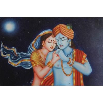 Divine Love,'Original Oil Painting of Krishna and Radha from India'