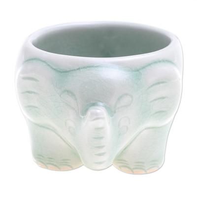 Lanna Elephant,'Handmade Celadon Teacup in Green'