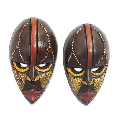 African wood mini-masks, 'Ntaafo' (pair)