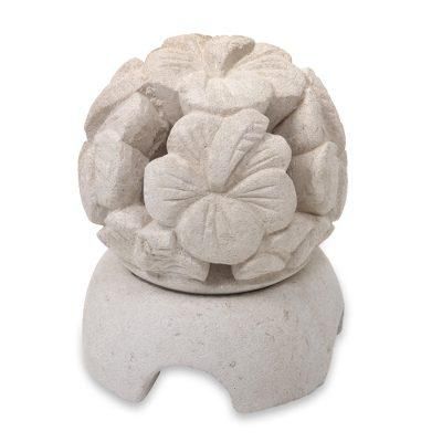 Limestone tealight candleholder, 'Hibiscus'