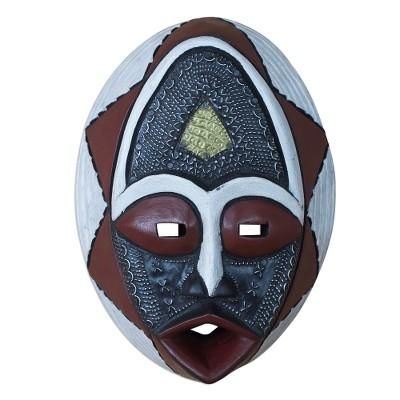 Noble Lover,'African Sese Wood Mask in White Red and Black from Ghana'