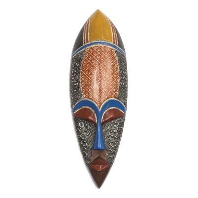 Feminine Patterns,'African Wood Mask Accented with Embossed Aluminum'