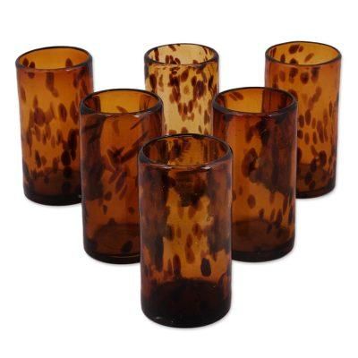 'Tall Tortoise Shell' (set of 6) - Six Water Glasses Handblown Recycled Glass Drin