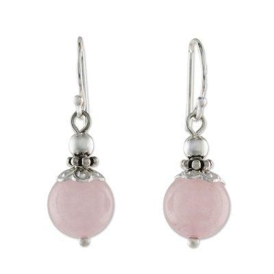 Candy Cloud,'Handcrafted Rose Quartz and Sterling Silver Dangle Earrings'