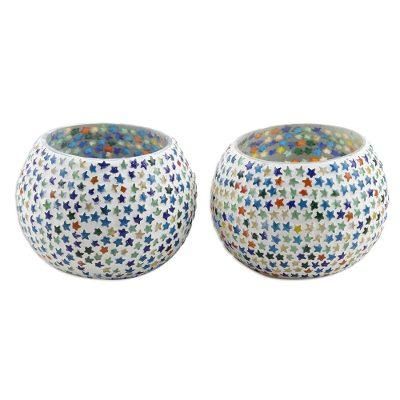 Starry Dazzle,'Glass Star Mosaic Tealight Candleholders (Pair)'