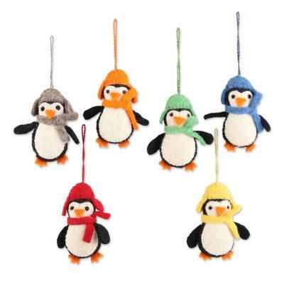 Cozy Penguins,'Handmade Felted Wool Penguin ornaments (Set of 6)'