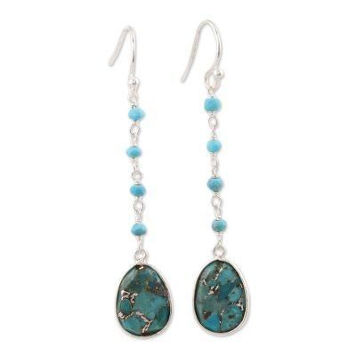 Raining Drops,'Composite Turquoise Link Dangle Earrings Crafted in India'