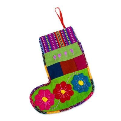Christmas Winds,'Handcrafted Green Christmas Stocking with Andean Details'