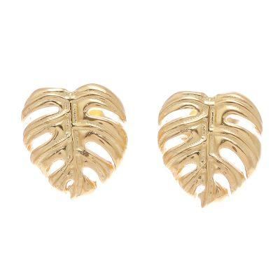 Tropical Leaf,'Handcrafted Thai 18k Gold Plated Leaf Stud Earrings'