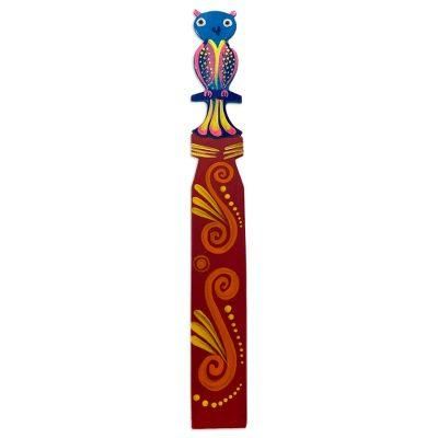 Reading Owl,'Hand Crafted Mexican Copal Wood Bookmark with Tropical Owl'