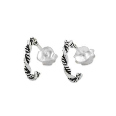 Light and Dark,'Sterling Silver Half Hoop Earrings with a Combination Finish'