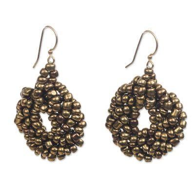 'Gold-Tone Recycled Plastic Beaded Dangle Earrings from Ghana'