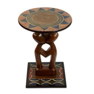 'Handcrafted Love-Themed Cedarwood Accent Table from Ghana'