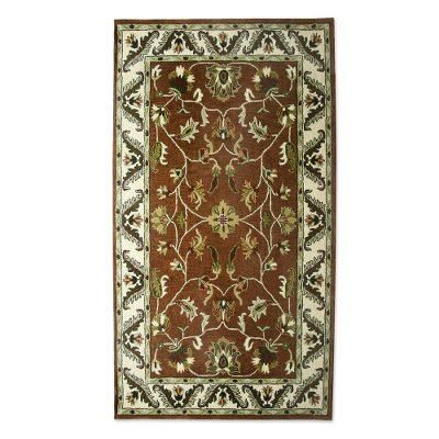 Floral Persia,'Brown and Ivory Floral Wool Area Rug (5x8) from India'