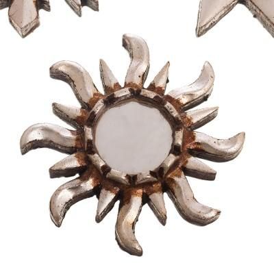 Ancient Suns in Silver,'Set of 3 Wood Mirror Wall Accents with Silver Aluminum Leaf'