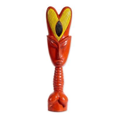 Red Passion,'Heart Motif Wood Fante Fertility Doll Sculpture in Red'