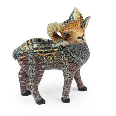 Vibrant Ram,'Colorful Polymer Clay Ram Sculpture (4.7 Inch) from Bali'