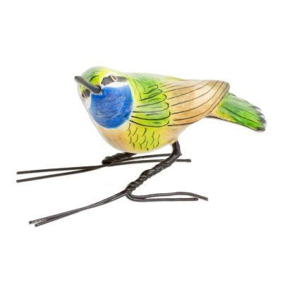 'Handcrafted Blue-Throated Hummingbird Ceramic Figurine'