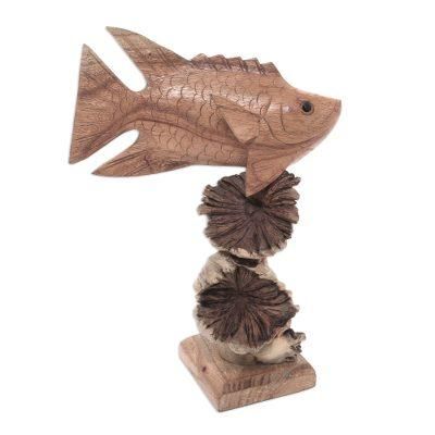 Dragonfish Reef,'Hand-Carved Wood Dragonfish Sculpture from Bali'