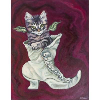 Cat with Boot,'Original Signed Surrealist Cat Painting'