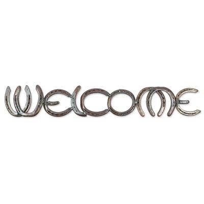 Iron Greetings,'Handcrafted Brown Iron Horseshoe Wall Decoration from Mexico'
