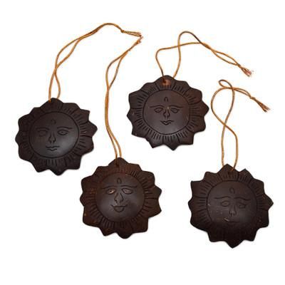 Tegalalang Sun,'Handmade Sun Coconut Shell Ornaments from Bali (Set of 4)'