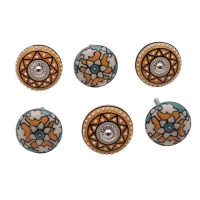 'Ceramic Knobs with Hand-Painted Floral Designs (Set of 6)'